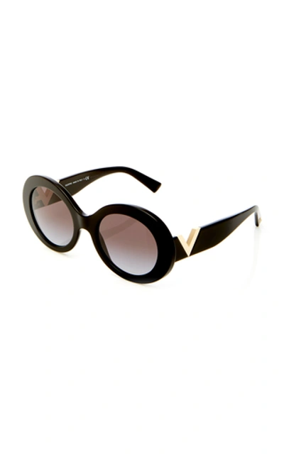 Shop Valentino Tortoiseshell Acetate Round-frame Sunglasses In Black