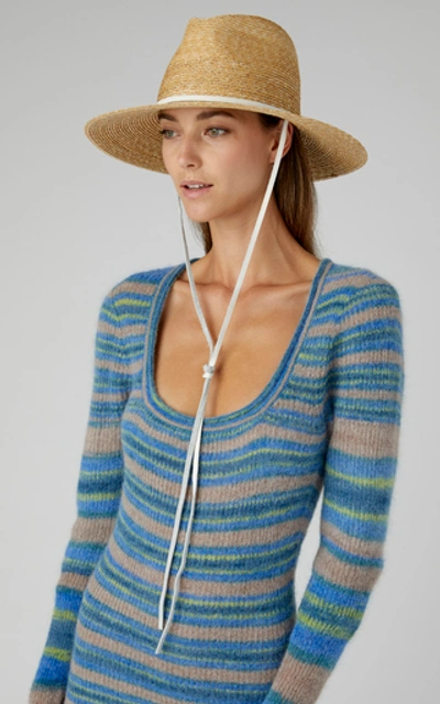 Shop Lola Hats Marseille Leather-trimmed Straw Hat In Neutral