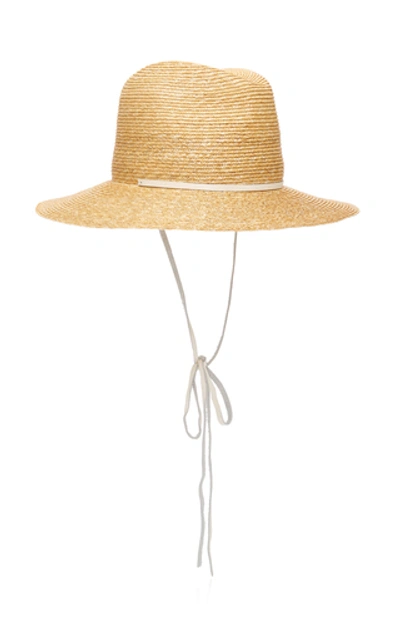 Shop Lola Hats Marseille Leather-trimmed Straw Hat In Neutral