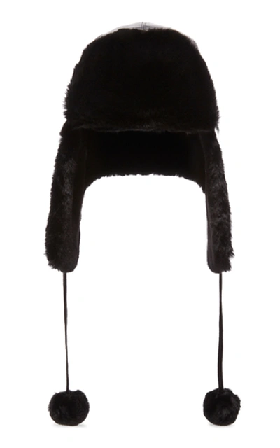 Shop Eric Javits Patent Trooper Faux Fur-lined Vinyl Hat In Black