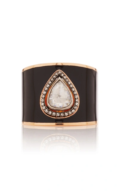 Shop Gilan Hafsa 18k Rose Gold And Diamond Ring In Black