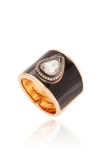 Shop Gilan Hafsa 18k Rose Gold And Diamond Ring In Black