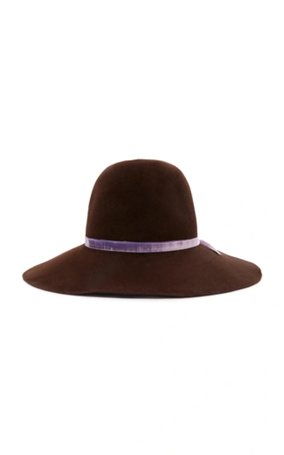 Shop Albertus Swanepoel Arlene Velvet-trimmed Felt Fedora In Brown