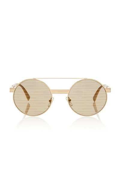 Shop Versace Round Aviator-style Sunglasses In Gold