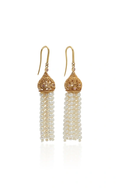 Shop Madhuri Parson Tassel Yellow Gold And Pearl Earrings In Multi