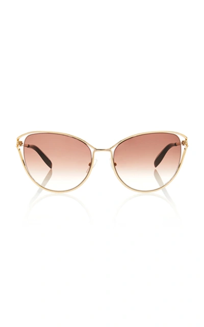 Shop Alexander Mcqueen Cat-eye Gold-tone Sunglasses In Brown
