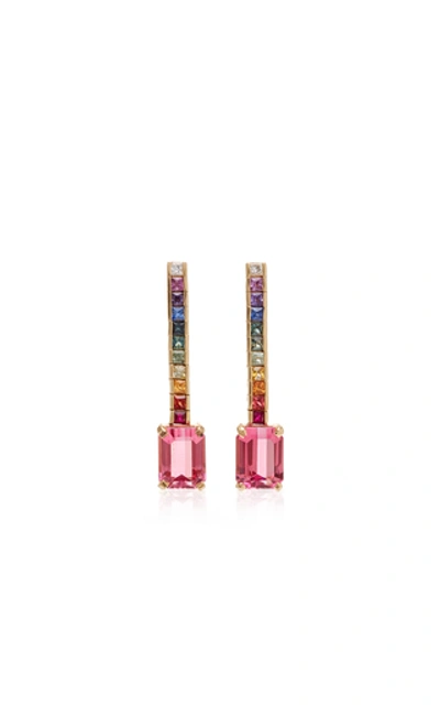 Shop Mateo Gold, Pink Tourmaline And Sapphire Earrings In Multi
