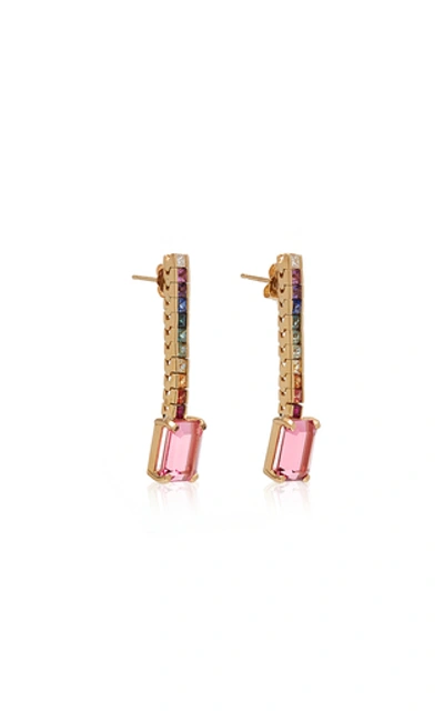 Shop Mateo Gold, Pink Tourmaline And Sapphire Earrings In Multi