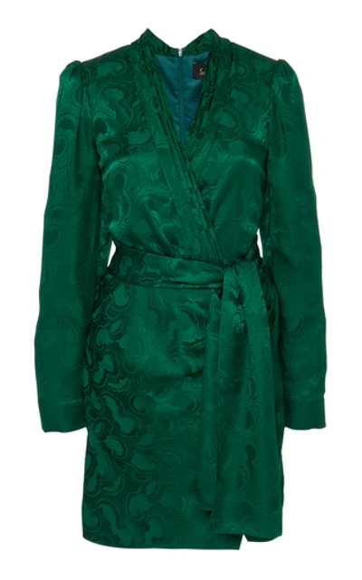 Shop Saloni Bibi Wrap-effect Belted Silk Mini Dress In Green