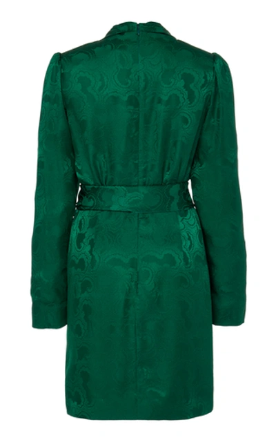 Saloni Bibi Silk Jacquard Long Sleeve Minidress In Green | ModeSens