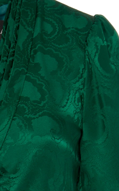 Shop Saloni Bibi Wrap-effect Belted Silk Mini Dress In Green