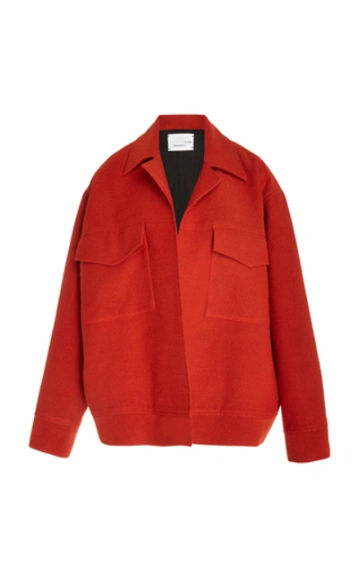 Shop Bouguessa Oversized Collared Twill Jacket In Orange