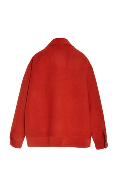 Shop Bouguessa Oversized Collared Twill Jacket In Orange