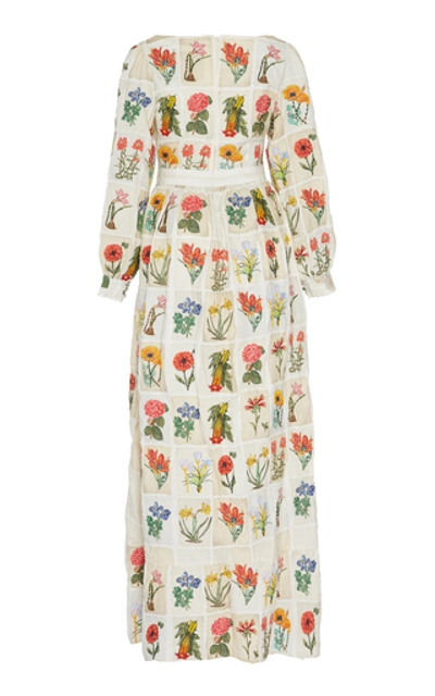 Shop Agua By Agua Bendita Curuba Embroidered Floral Linen Dress In Neutral