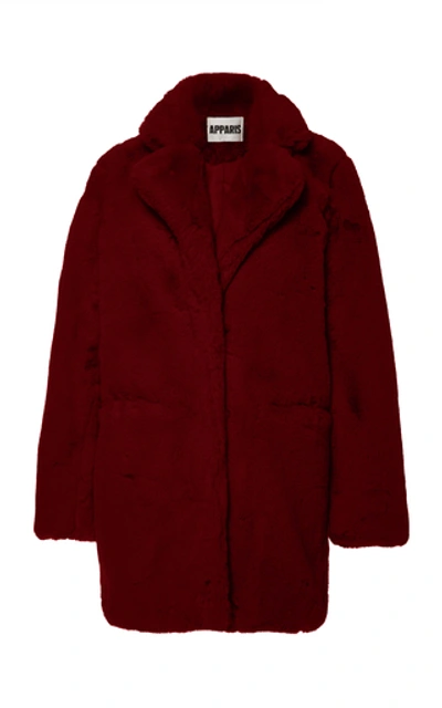 Shop Apparis Sophie Collared Faux Fur Coat In Burgundy