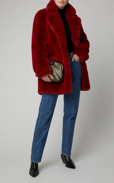 Shop Apparis Sophie Collared Faux Fur Coat In Burgundy