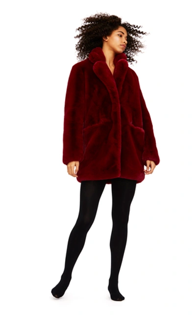 Shop Apparis Sophie Collared Faux Fur Coat In Burgundy