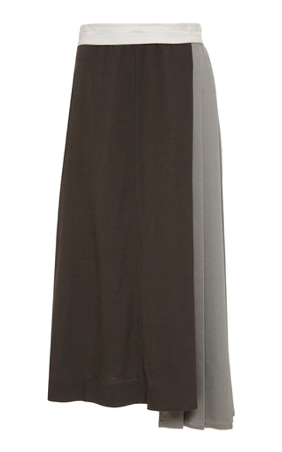 Shop Peter Do Color-blocked Twill Midi Skirt In Grey