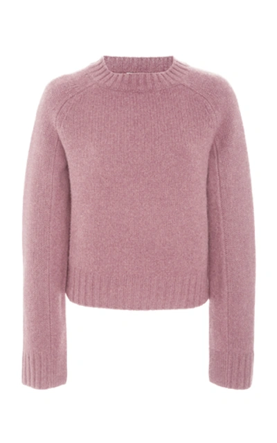 Shop Vince Shrunken Intarsia-knit Cashmere Sweater In Pink