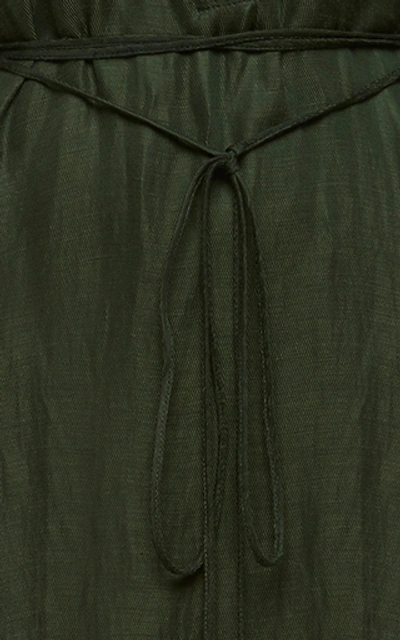 Shop Bondi Born Tie-front Cupro And Linen-blend Midi Dress In Green