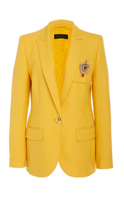Shop Escada Beart Virgin Wool Slim Fit Blazer With Heart Pin In Yellow