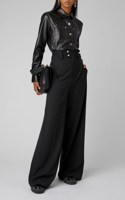 Shop Proenza Schouler Faux Leather Button Down Shirt In Black