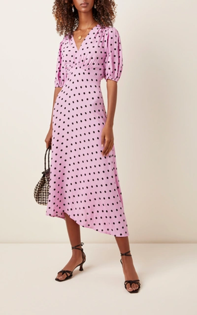 Shop Faithfull The Brand Vittoria Polka Dot Crepe Midi Dress In Print