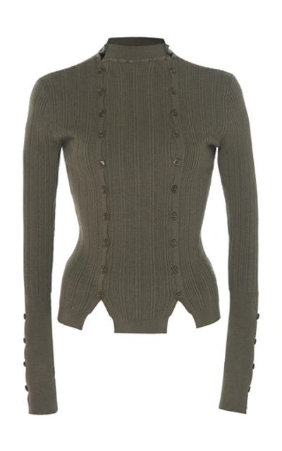 Shop Jacquemus Azur Button-accented Knit Top In Green