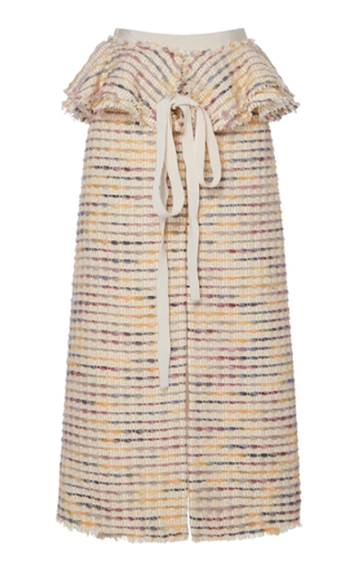 Shop Brock Collection Perla Ruffle Waistline Tweed Midi Skirt In Multi