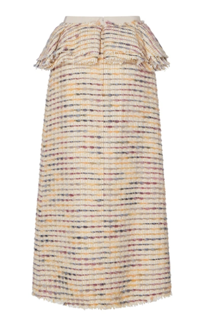 Shop Brock Collection Perla Ruffle Waistline Tweed Midi Skirt In Multi
