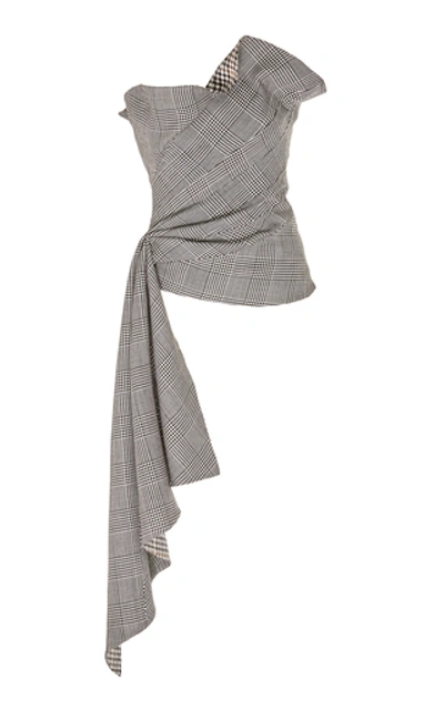 Shop Oscar De La Renta Check-patterned Strapless Silk Blouse In Multi