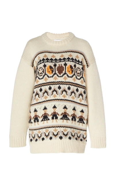 Shop Ganni Intarsia Wool And Alpaca-blend Sweater In Multi