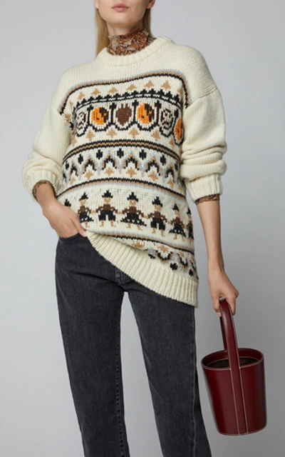 Shop Ganni Intarsia Wool And Alpaca-blend Sweater In Multi