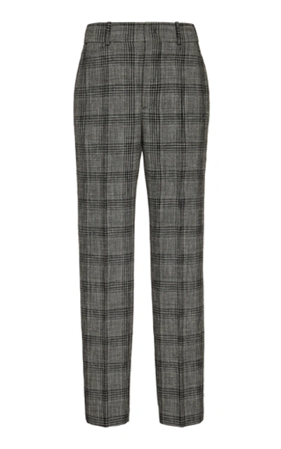 Shop Isabel Marant Sonnel Checked Cotton Slim-fit Trousers In Grey