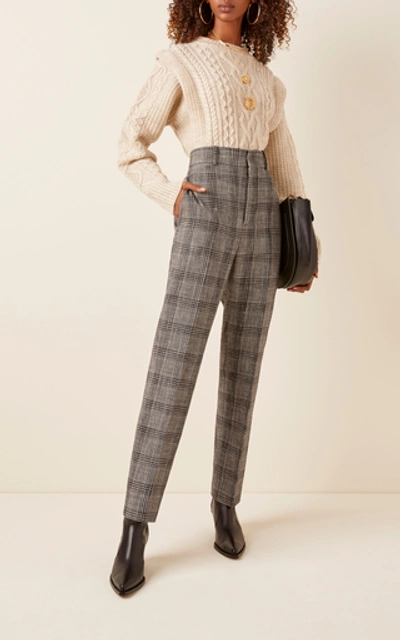 Shop Isabel Marant Sonnel Checked Cotton Slim-fit Trousers In Grey