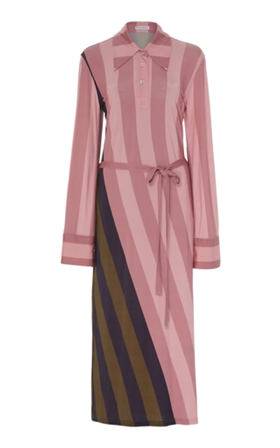 Shop Jw Anderson Belted Striped Crepe De Chine Maxi Dress