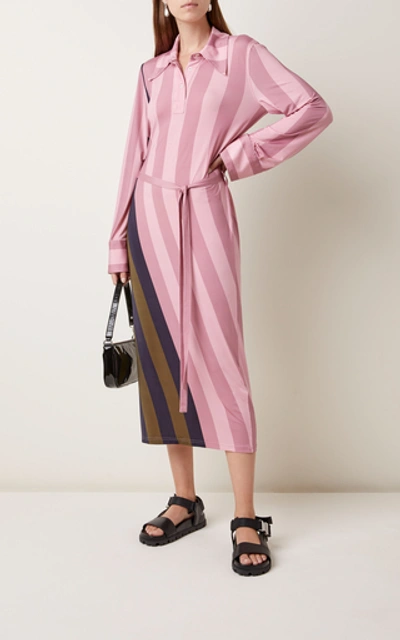 Shop Jw Anderson Belted Striped Crepe De Chine Maxi Dress