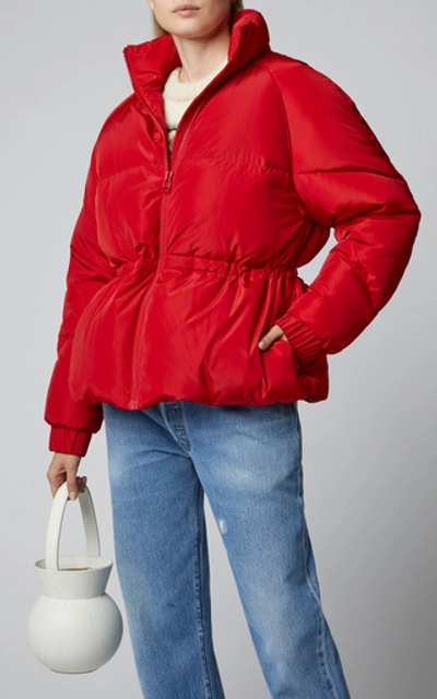Shop Ganni Shell Quilted Down Jacket In Red