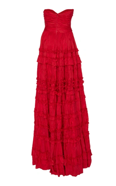 Shop Alexis Allora Ruffled Linen And Silk Blend Gown In Red