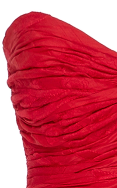Shop Alexis Allora Ruffled Linen And Silk Blend Gown In Red