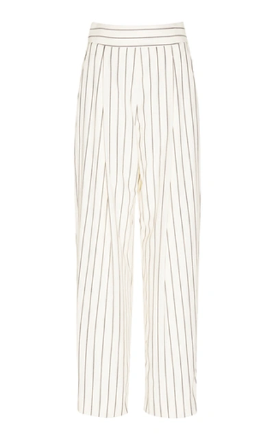 Shop Oscar De La Renta Striped Wool-blend Tapered Pants In Neutral
