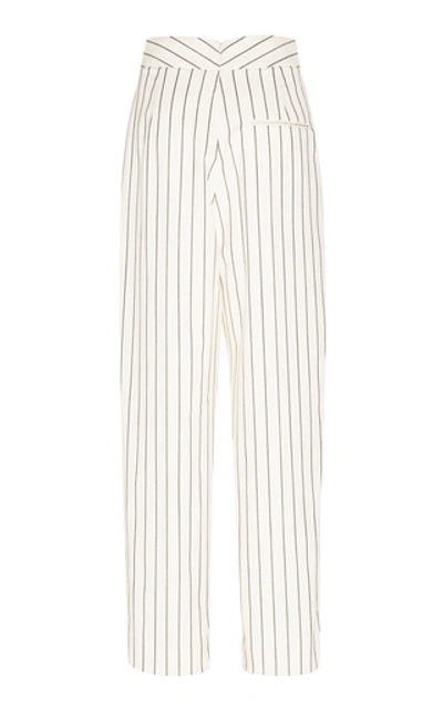 Shop Oscar De La Renta Striped Wool-blend Tapered Pants In Neutral