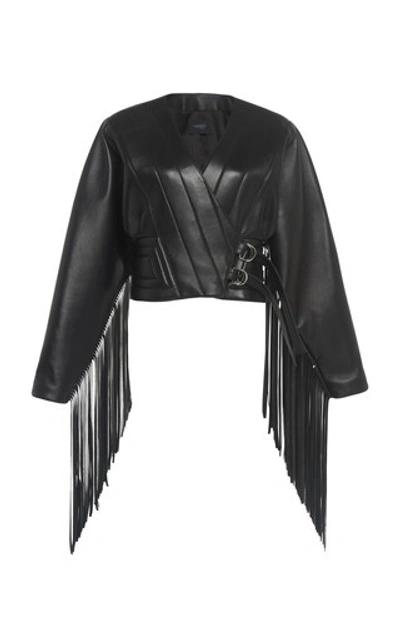 Shop Giambattista Valli Fringe-trimmed Leather Jacket In Black