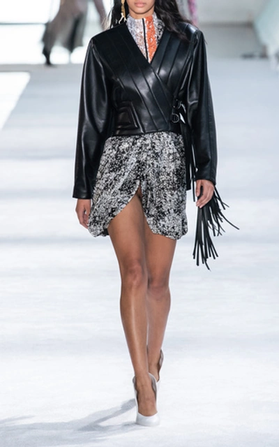 Shop Giambattista Valli Fringe-trimmed Leather Jacket In Black