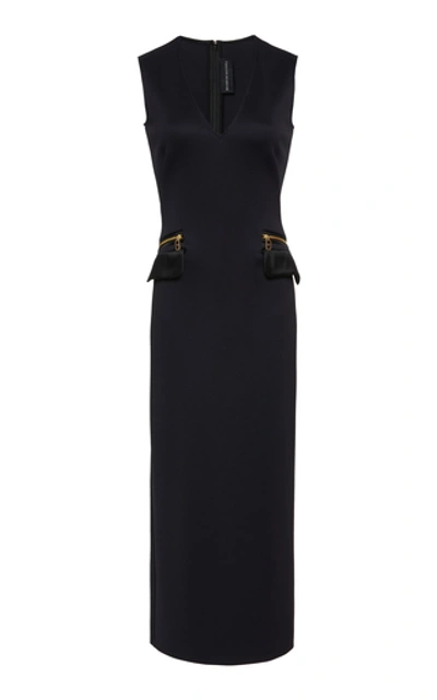 Shop Brandon Maxwell Pocketed Satin Sheath Dress In Black