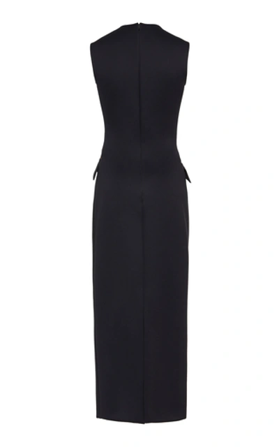 Shop Brandon Maxwell Pocketed Satin Sheath Dress In Black