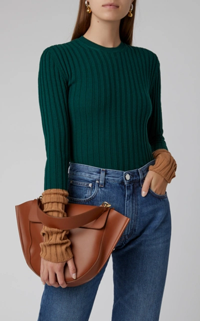 Shop Jw Anderson Long Sleeve Ribbed Wool Top In Green