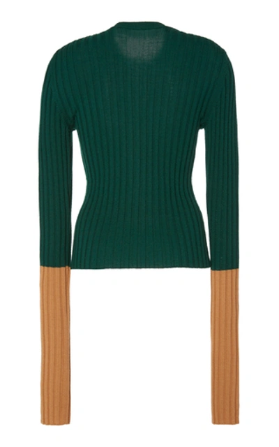 Shop Jw Anderson Long Sleeve Ribbed Wool Top In Green