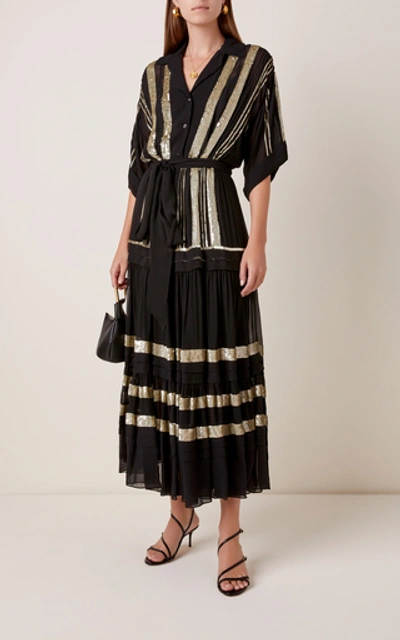 Shop Temperley London Sable Sequin-embellished Chiffon Midi Dress In Black
