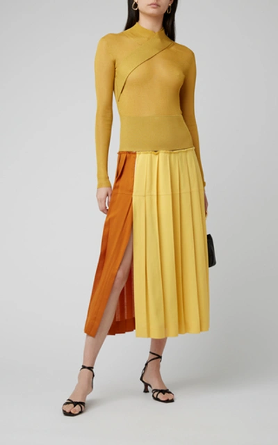 Shop Peter Do Two-tone Pleated Crepe Maxi Skirt In Yellow